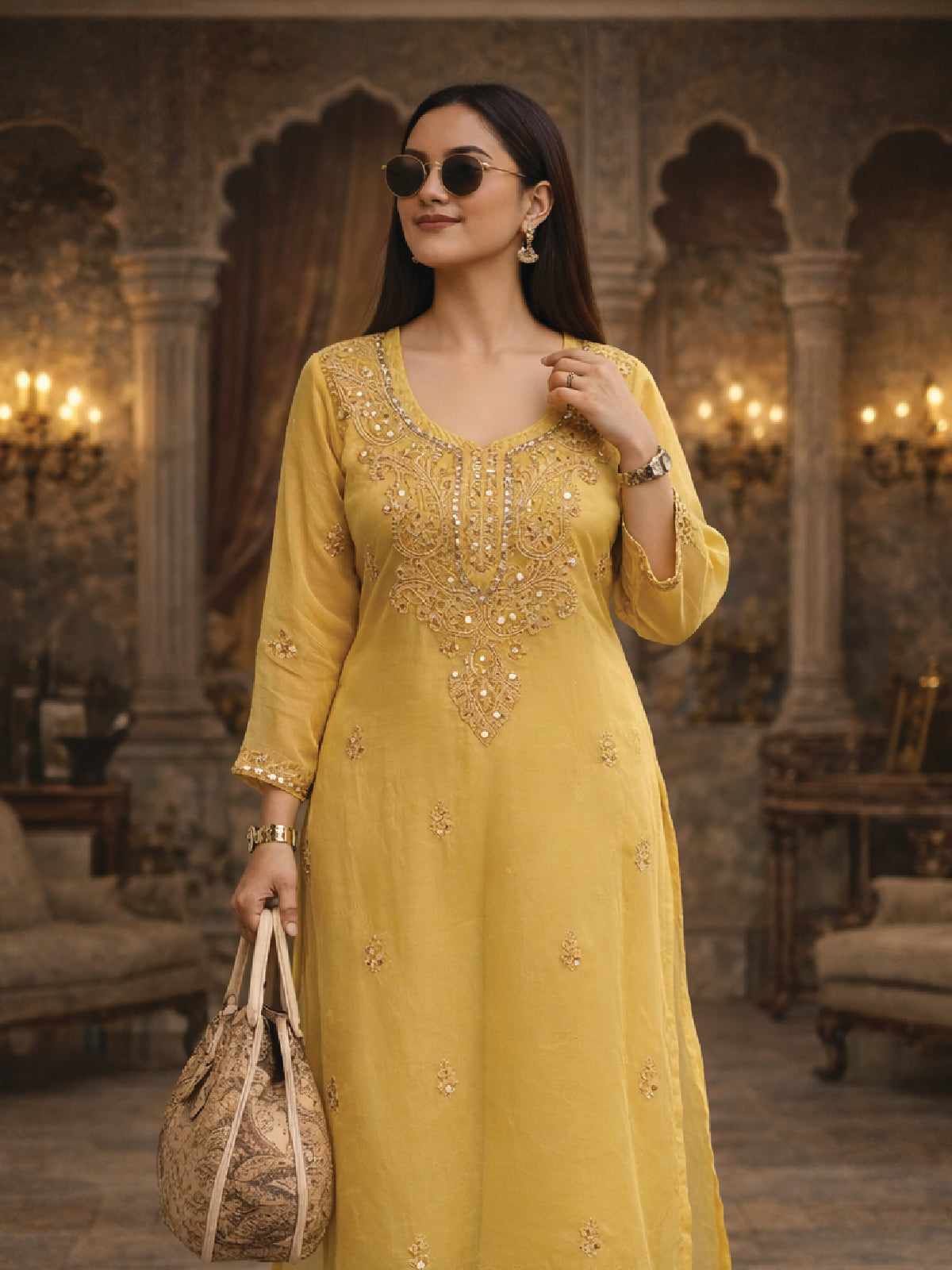 Golden Mustard Embroidered Kurta – Elegant Festive & Formal Wear