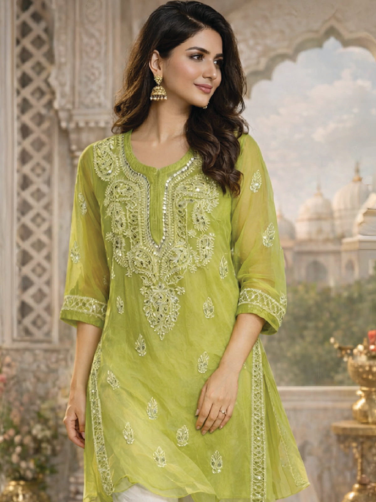 Lime Green Embroidered Kurta – Elegant Festive & Summer Wear