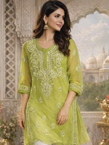 Lime Green Embroidered Kurta – Elegant Festive & Summer Wear