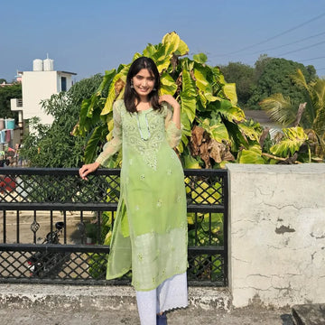 Lime Green Embroidered Kurta – Elegant Festive & Summer Wear
