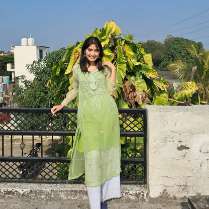 Lime Green Embroidered Kurta – Elegant Festive & Summer Wear