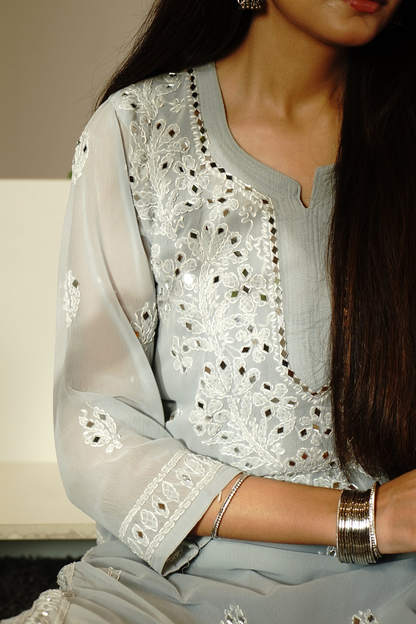 Silver Grey Embroidered Kurta – Graceful Formal & Festive Wear