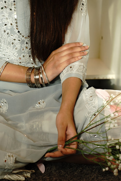 Silver Grey Embroidered Kurta – Graceful Formal & Festive Wear