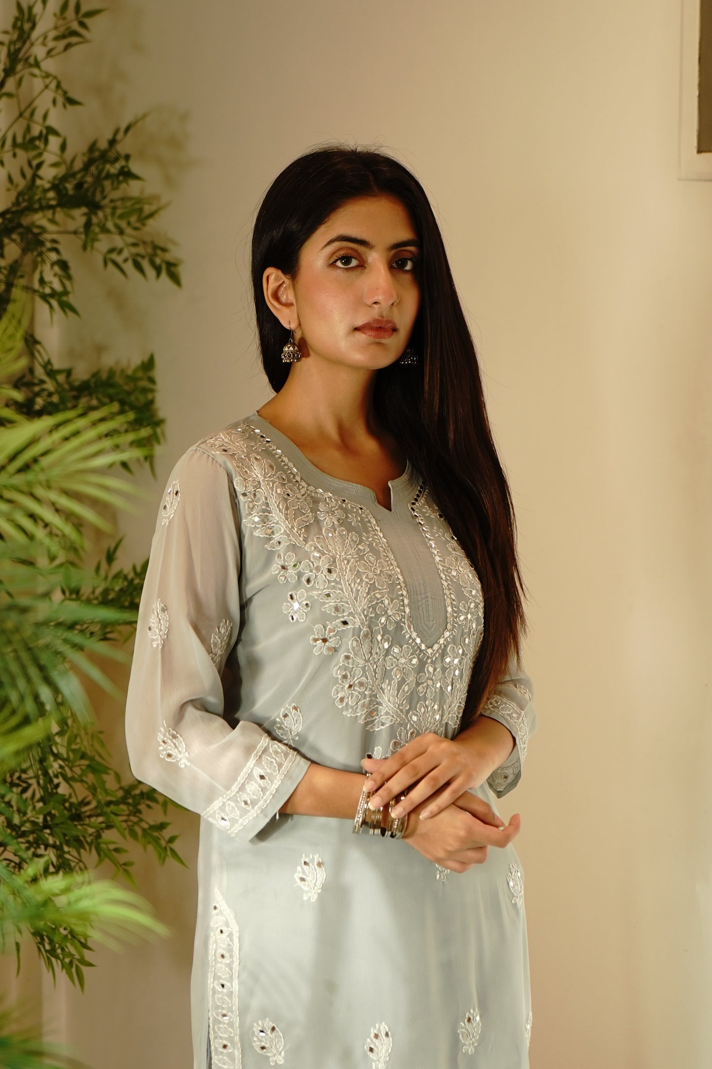 Silver Grey Embroidered Kurta – Graceful Formal & Festive Wear