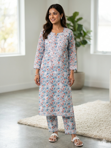 Blush Garden Chikankari 2-Piece Suit – Handcrafted Lucknowi Elegance