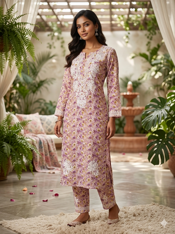 Lavender Bloom Chikankari 2-Piece Lawn Suit