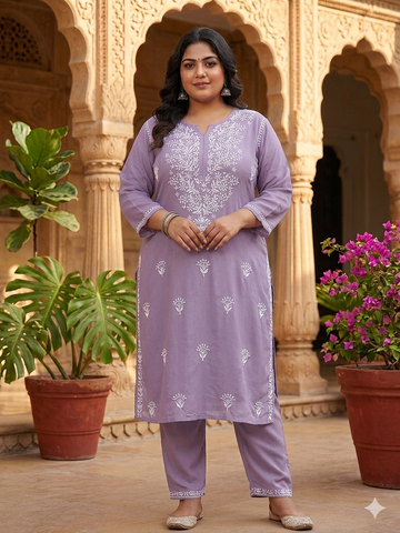 Dusty Mauve Chikankari Kurti with White Floral & Wildflower Buti Embroidery