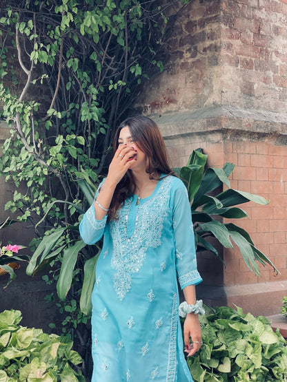 Sky Blue Embroidered Kurta – Elegant Festive Wear for Women