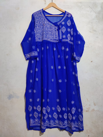 Royal Blue Chikankari Embroidered Maxi