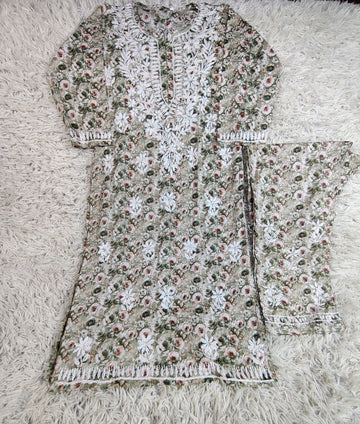 Floral Printed Chikankari Embroidered 2 Piece Suit