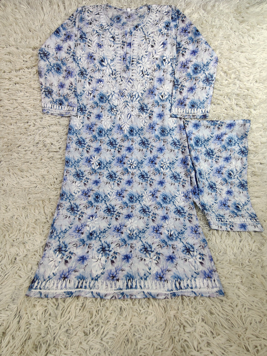 Azure Bloom Chikankari 2-Piece Suit – Handcrafted Lucknowi Elegance