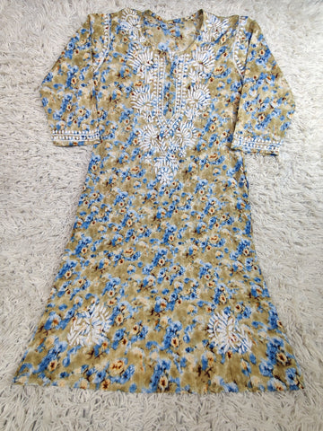 Mustard Floral Chikankari Embroidered Kurti
