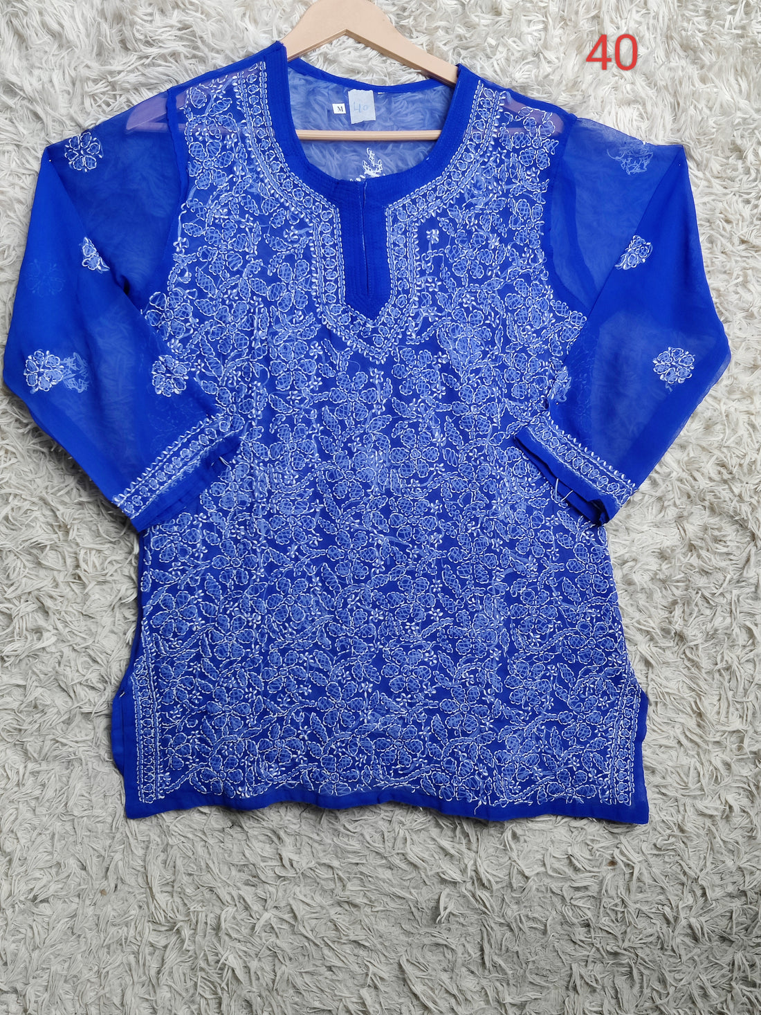 Royal Blue Chikankari Embroidered Short Kurti for Women