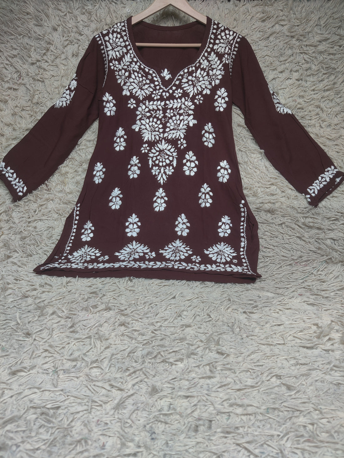 Chocolate Brown Chikankari Embroidered Kurti