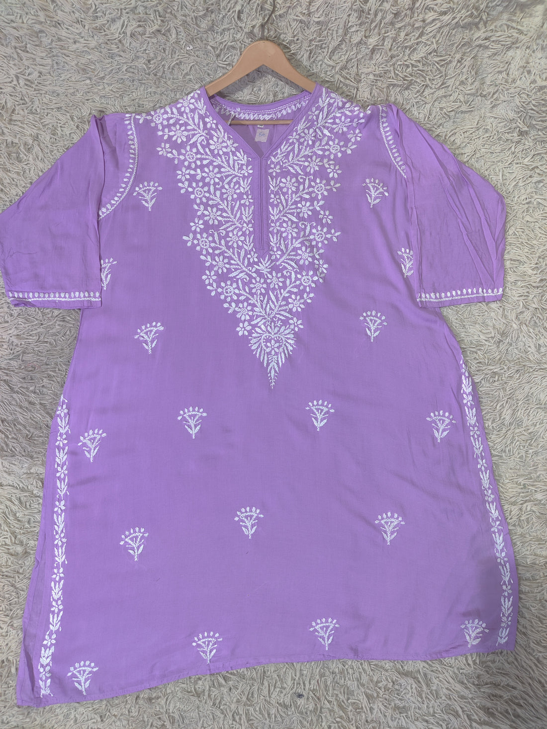 Lilac Purple Chikankari Kurti with White Floral & Tulip Buti Embroidery