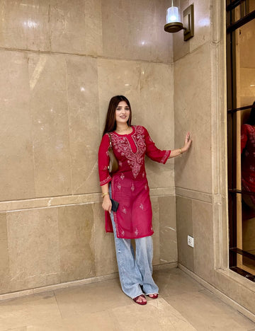 Dark Pink  Embroidered Kurta – Elegant Everyday & Festive Wear