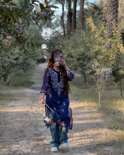 Royal Blue Embroidered Kurta – Elegant Festive Wear