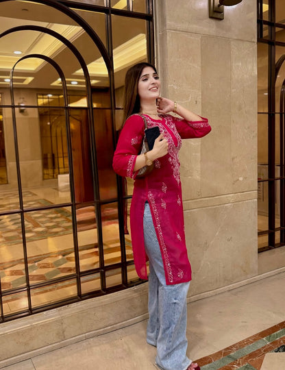 Wine Maroon Embroidered Kurta – Elegant Everyday & Festive Wear