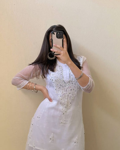 White Embroidered Kurta – Graceful Formal & Festive Wear